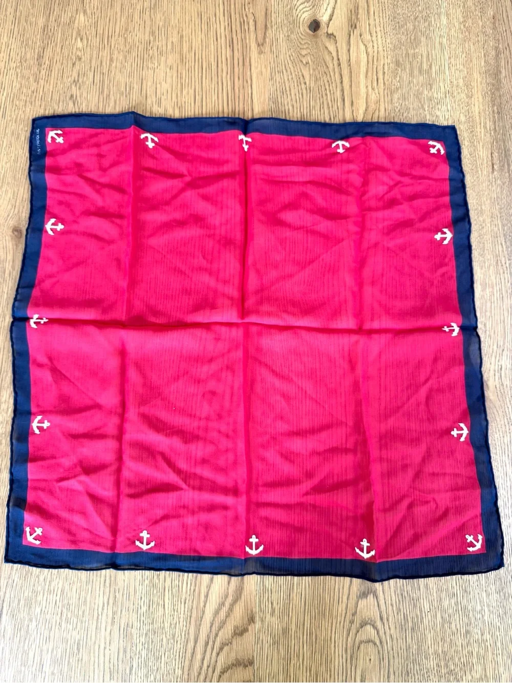 Liz Claiborne Silk Scarf Red Navy Anchor Print Nautical Preppy One Size